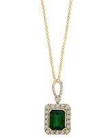 Effy Emerald (2-1/5 ct. t.w.) & Diamond (1/4 ct. t.w.) Emerald-Cut Square Halo 18" Pendant Necklace in 14k Two-Tone Gold