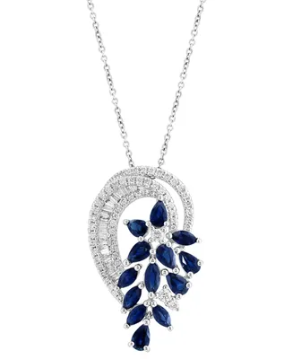 Effy Sapphire (3-1/20 ct. t.w.) & Diamond (3/4 ct. t.w.) Floral Inspired 18" Pendant in 14k White Gold