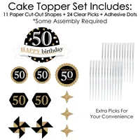 Adult 50th Birthday - Gold - Party Cake Decorating Kit - Cake Topper Set - 11 Pc