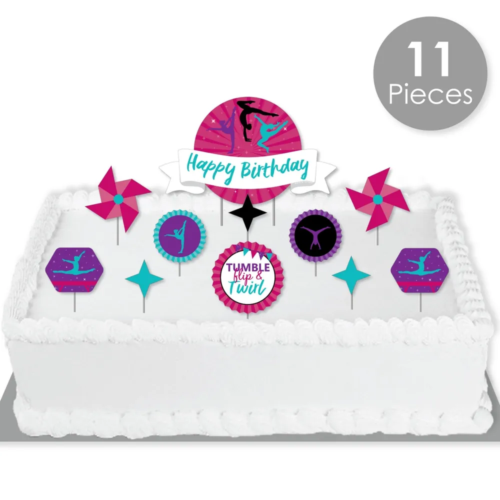 Tumble, Flip & Twirl - Gymnastics - Birthday Decor Kit - Cake Topper Set - 11 Pc