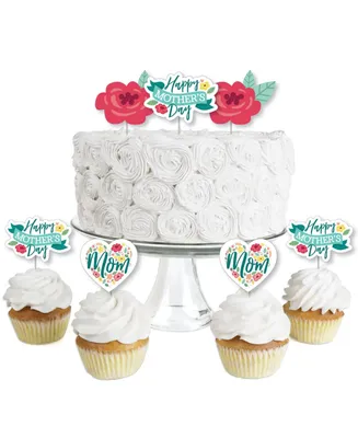 Colorful Floral Happy Mother's Day - Dessert Cupcake Toppers - Treat Picks 24 Ct