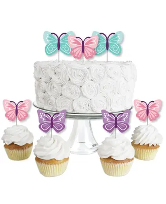 Big Dot of Happiness Beautiful Butterfly Cupcake Toppers Baby Shower Birthday Clear Treat Picks 24 Ct