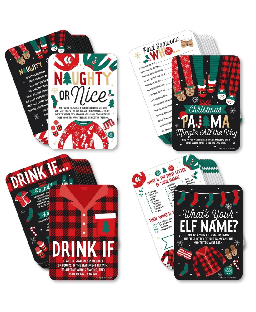 Christmas Pajamas - 4 Holiday Party Games - 10 Cards Each - Gamerific Bundle