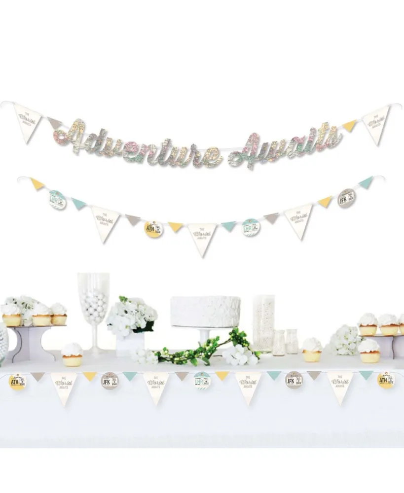 World Awaits - Travel Themed Party Letter Banner Decoration - Adventure Awaits