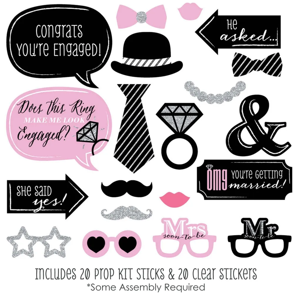 Omg, You're Getting Married - Engagement Photo Booth Props Kit - 20 Count