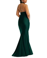 Cynthia & Sahar Women's Criss Cross Halter Open-Back Stretch Satin Mermaid Dress