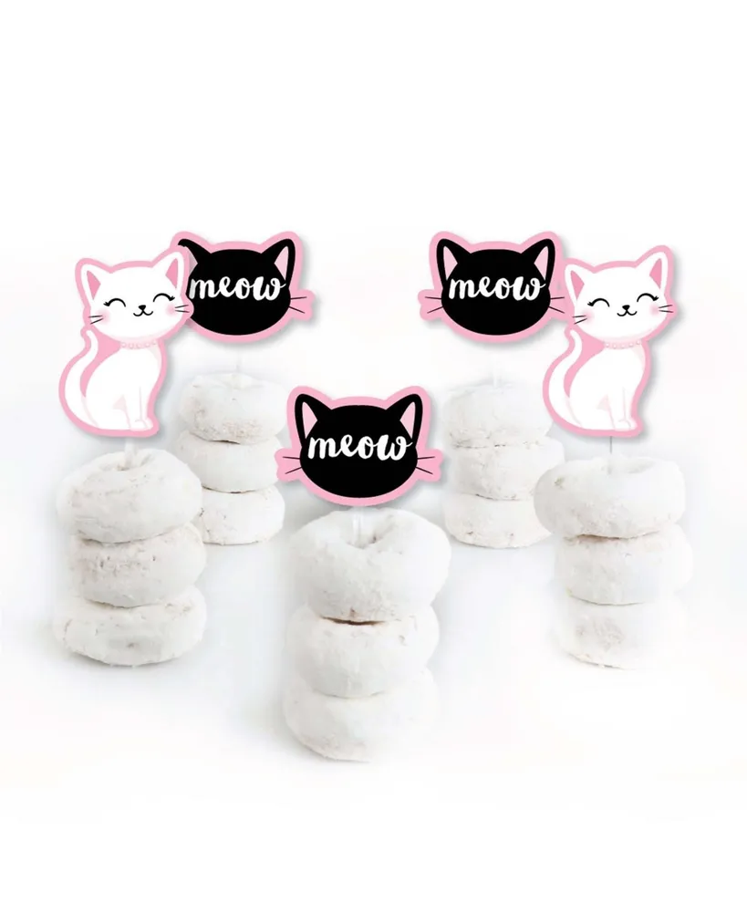 Purr-fect Kitty Cat - Dessert Cupcake Toppers - Clear Treat Picks - 24 Ct