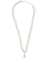 Cultured Freshwater Pearl (2x3mm, 9x10mm) Layered Pendant Necklace in 14k Gold-Plated Sterling Silver, 17" + 1" extender