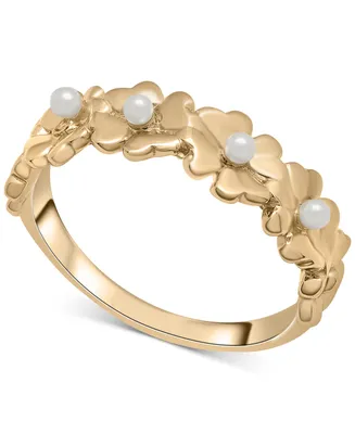 Cultured Freshwater Pearl (1-3/4mm) Heart Flower Ring in 14k Gold-Plated Sterling Silver