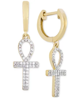 Men's Diamond Ankh Cross Dangle Hoop Earrings (1/6 ct. t.w.) in 10k Gold