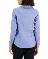 Jones New York Women's Striped Easy Care Button Up Long Sleeve Blouse - Blue