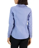 Jones New York Women's Striped Easy Care Button Up Long Sleeve Blouse