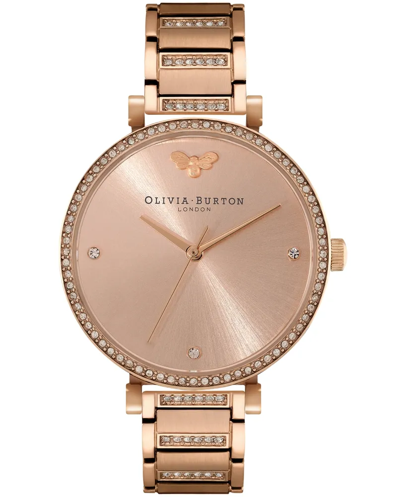 Olivia Burton Women's T-Bar Carnation Gold-Tone Stainless Steel Bracelet Watch 32mm