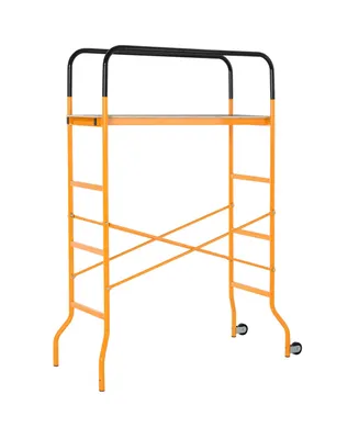 Homcom Steel Work Platform 4-Step Ladder Indoor Decoration w/2 Wheels