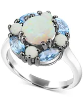 Lab-Grown Opal (1-1/2 ct. t.w.) & Swiss Blue Topaz (1-1/8 ct. t.w.) Cluster Ring in Sterling Silver - Multi