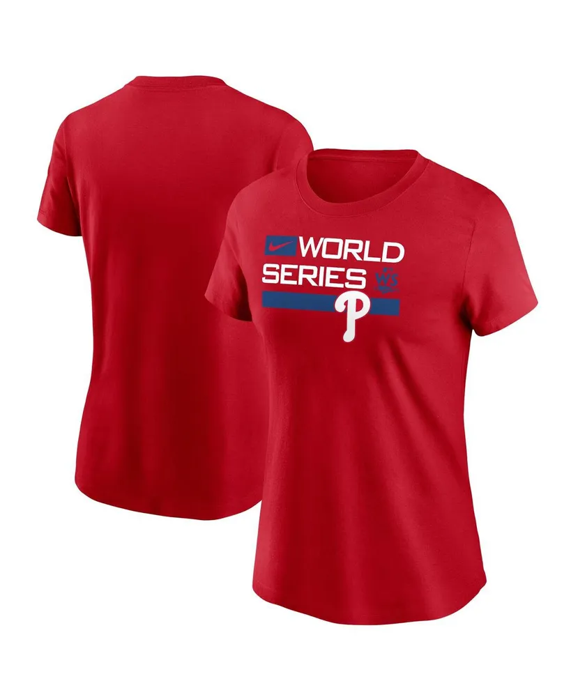 Women's Philadelphia Phillies Majestic Threads Red 2022 World Series Modest  V-Neck T-Shirt