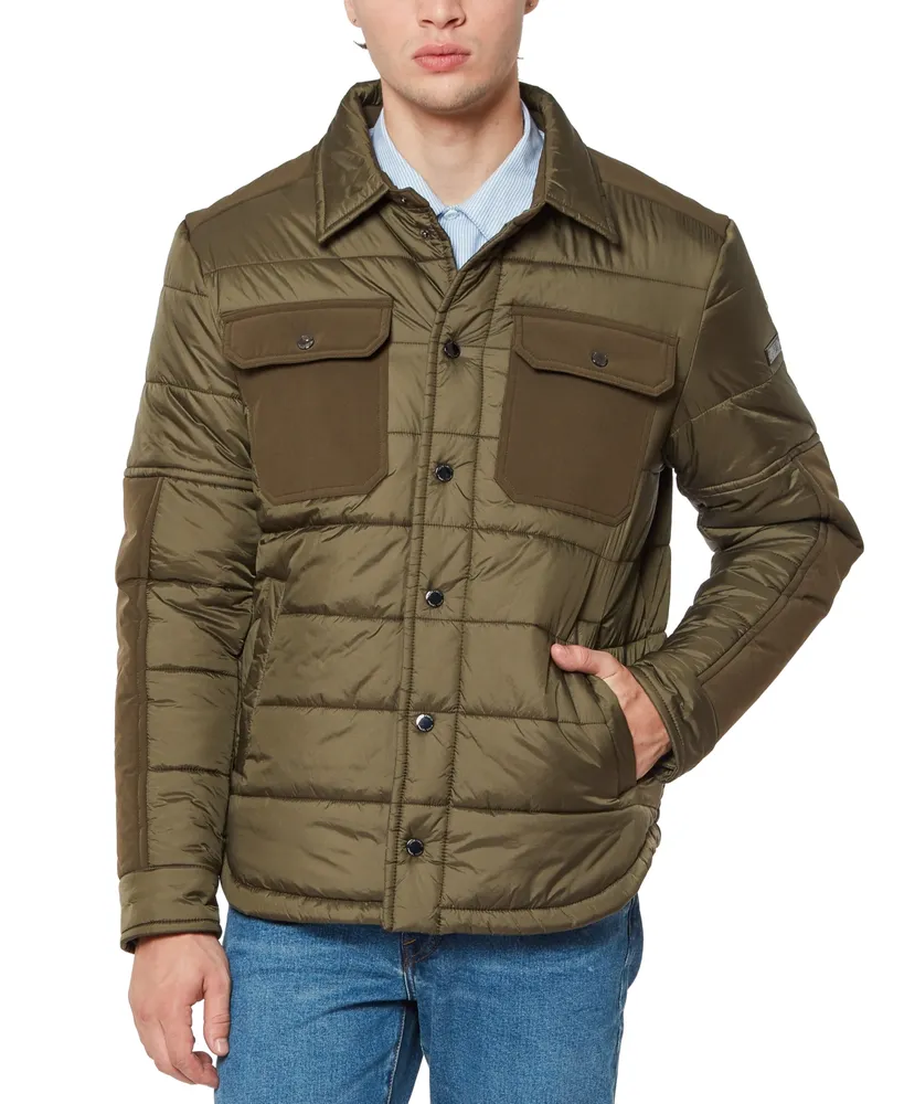 Vince Camuto Men's Mid Weight Quilt Mix Media Jacket