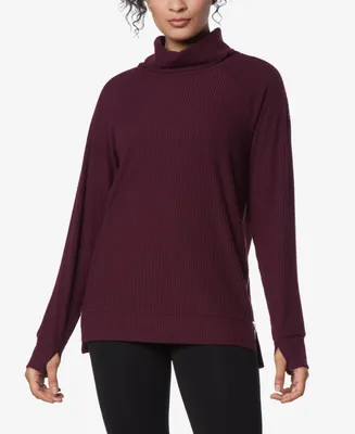Andrew Marc Sport Women's Long Sleeve Brushed Rib Pull Over Top