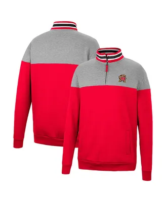 Men's Colosseum Red and Heather Gray Maryland Terrapins Be the Ball Quarter-Zip Top