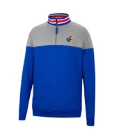 Men's Colosseum Heathered Gray and Royal Kansas Jayhawks Be the Ball Quarter-Zip Top