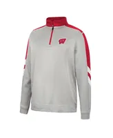 Men's Colosseum Gray and Red Wisconsin Badgers Bushwood Fleece Quarter-Zip Jacket