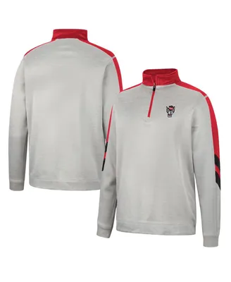 Men's Colosseum Gray and Red Nc State Wolfpack Bushwood Fleece Quarter-Zip Jacket
