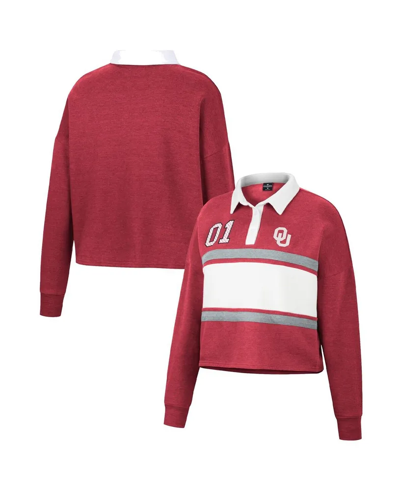 Women's Colosseum Crimson Oklahoma Sooners I Love My Job Rugby Long Sleeve Shirt