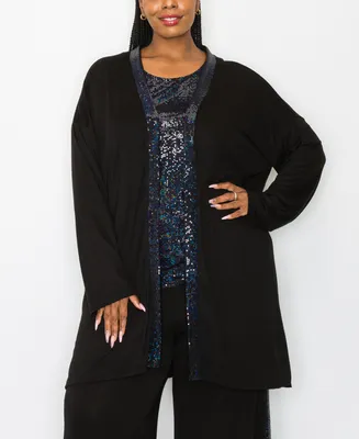 Coin 1804 Plus Size Sequin Contrast Cardigan Sweater