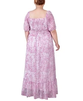 Ny Collection Plus Size Short Sleeve Smocked Maxi Dress