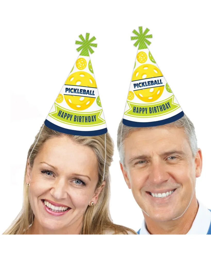 Let's Rally Pickleball - Cone Happy Birthday Party Hats for Kids and Adults 8 Ct