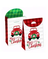 Big Dot of Happiness Merry Little Christmas Tree - Red Truck Christmas Gift Favor Bags - Party Goodie Boxes - Set of 12