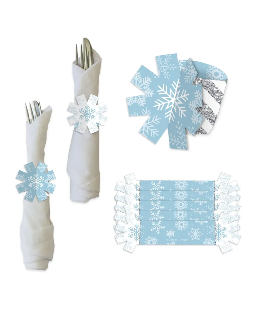 Winter Wonderland Paper Straw Decor - Snowflake Holiday Party & Winter Wedding Striped Decorative Straws - Set of 24