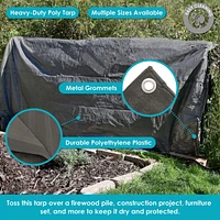 9 x 12 Foot Plastic Reversible Heavy-Duty Multipurpose Tarp - Laminated on Both Sides - Dark Gray