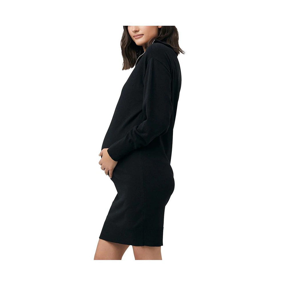 Ripe Maternity Maternity Zip Up Knit Dress Black