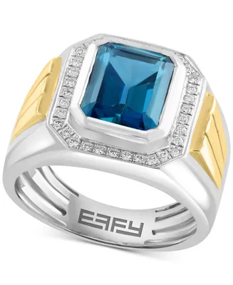 Effy Men's London Blue Topaz (5-1/10 ct. t.w.) & Diamond (1/5 ct. t.w.) Ring in Sterling Silver & 18k Gold-Plate