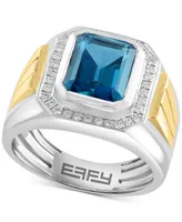 Effy Men's London Blue Topaz (5-1/10 ct. t.w.) & Diamond (1/5 ct. t.w.) Ring in Sterling Silver & 18k Gold-Plate