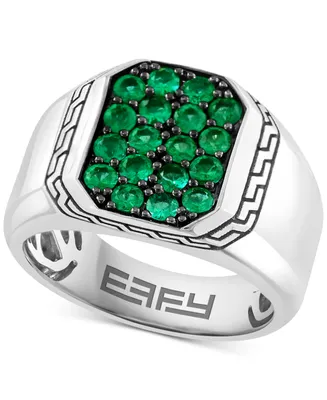 Effy Men's Emerald (3/4 ct. t.w.) Cluster Ring in Sterling Silver