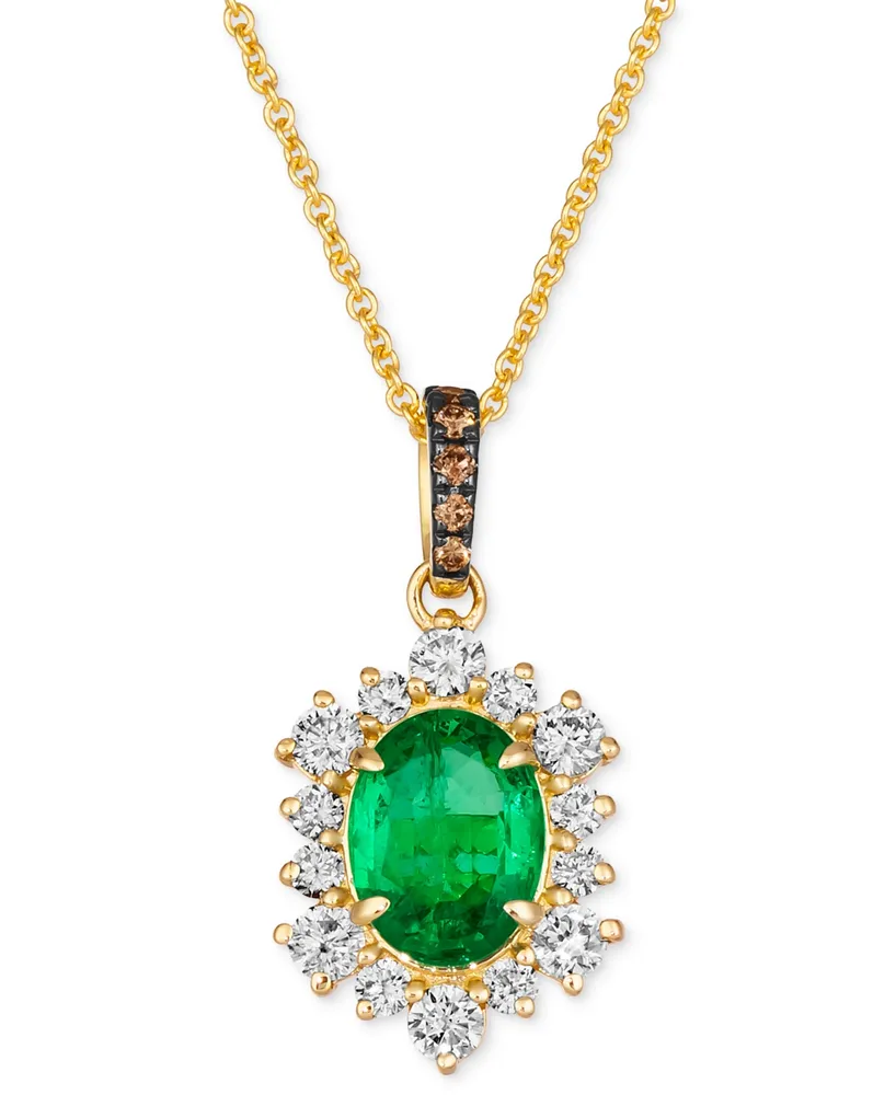 Le Vian Costa Smeralda Emeralds (7/8 ct. t.w.) & Diamond (1/2 ct. t.w.) Halo Adjustable 20" Pendant Necklace in 14k Gold