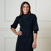 Hope & Henry Women's Long Puff Sleeve Mock Neck Sweater Dress