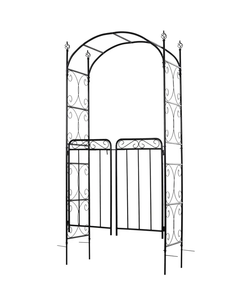 Outsunny 2.1M/85" Metal Garden Arbor Arch w/ Gate Climbing Planter Frame