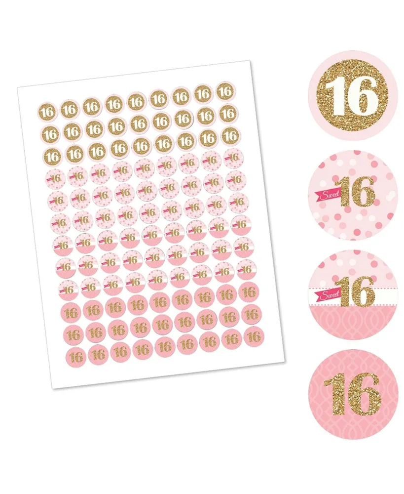 Sweet 16 - 16th Birthday Party Round Candy Sticker Favors (1 sheet of 108)
