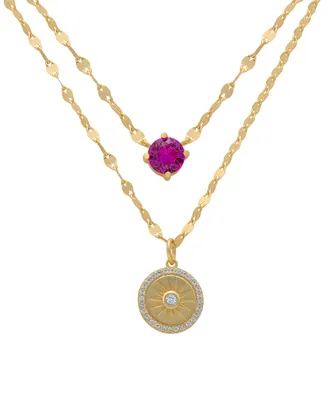 Lab-grown Pink Sapphire (5/8 ct. t.w.) & Lab-grown White Sapphire (1/3 ct. t.w.) 16" Layered Pendant Necklace in 14k Gold-Plated Sterling Silver