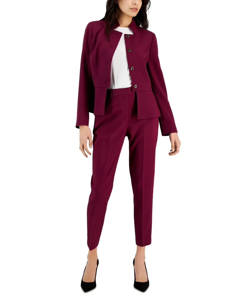 Tahari Asl Women's Stand Collar Button-Front Pantsuit