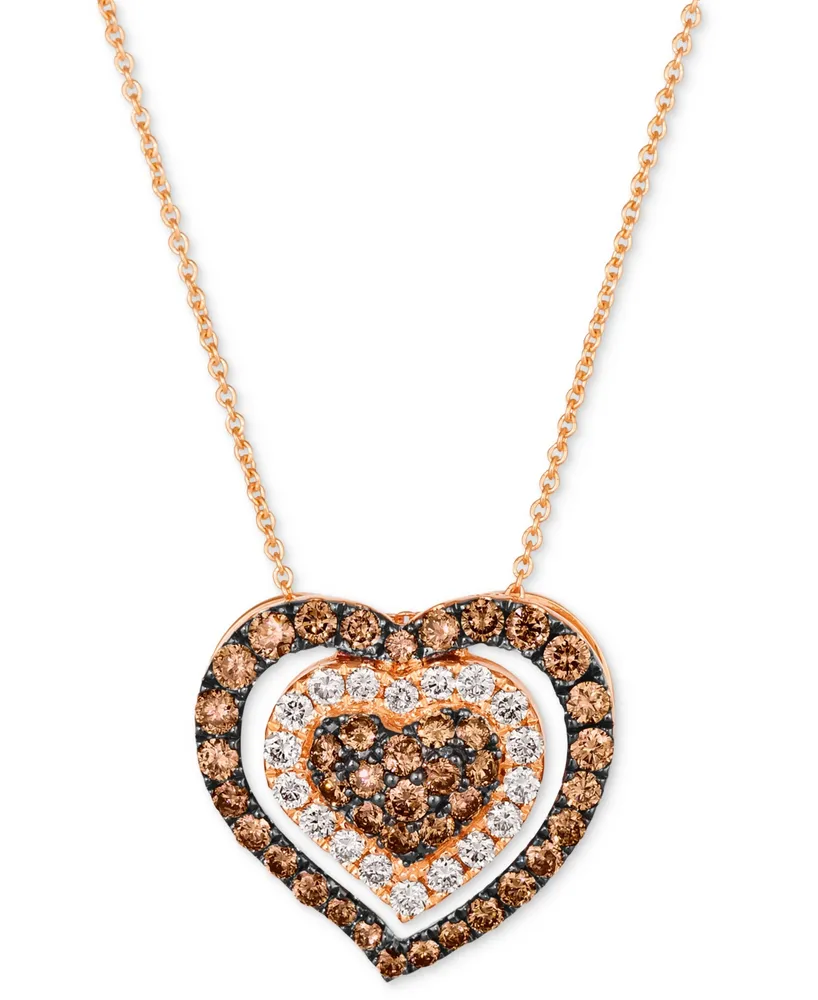 Le Vian Godiva x Le Vian Chocolate & Nude Diamond (1-1/4 ct. t.w.) Heart 20" Adjustable Pendant Necklace in 14k Rose Gold