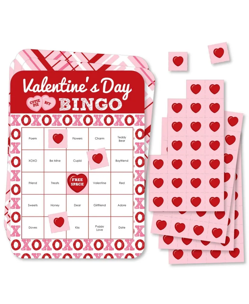 Big Dot of Happiness Conversation Hearts - Bingo Cards & Markers - Valentine's Day Bingo Game - 18 Ct