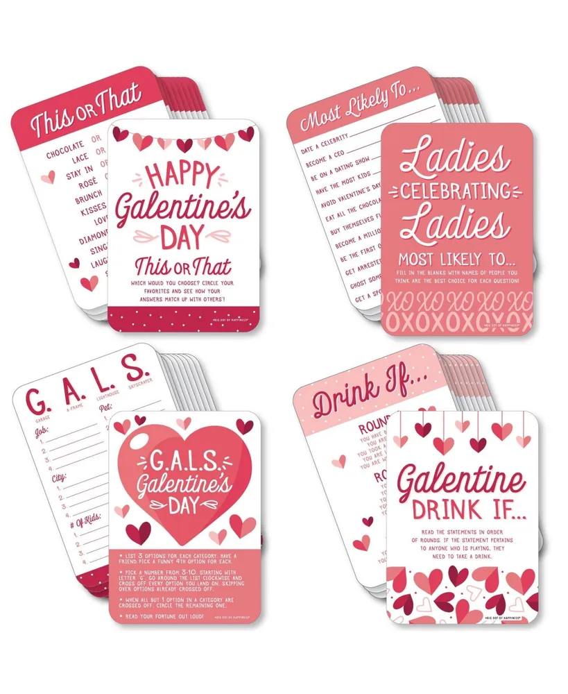 Big Dot of Happiness Happy Galentine's Day - 4 Valentine's Day Games 10 Cards Each - Gamerific Bundle