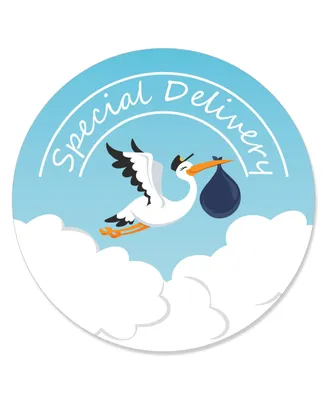 Boy Special Delivery - Stork Baby Shower Circle Sticker Labels - 24 Ct