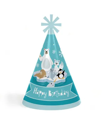 Arctic Polar Animals - Cone Happy Birthday Party Hats - Set of 8 (Standard Size)