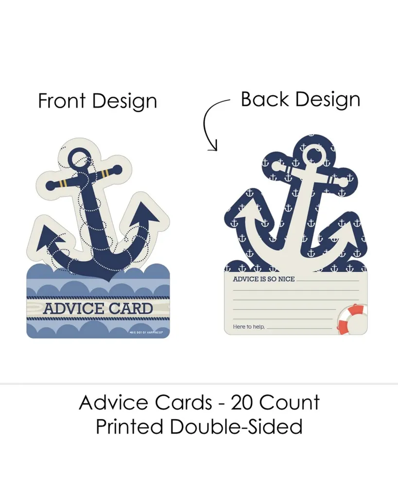 Ahoy - Nautical - Anchor Wish Card Activities - Shaped Advice Cards Game - 20 Ct