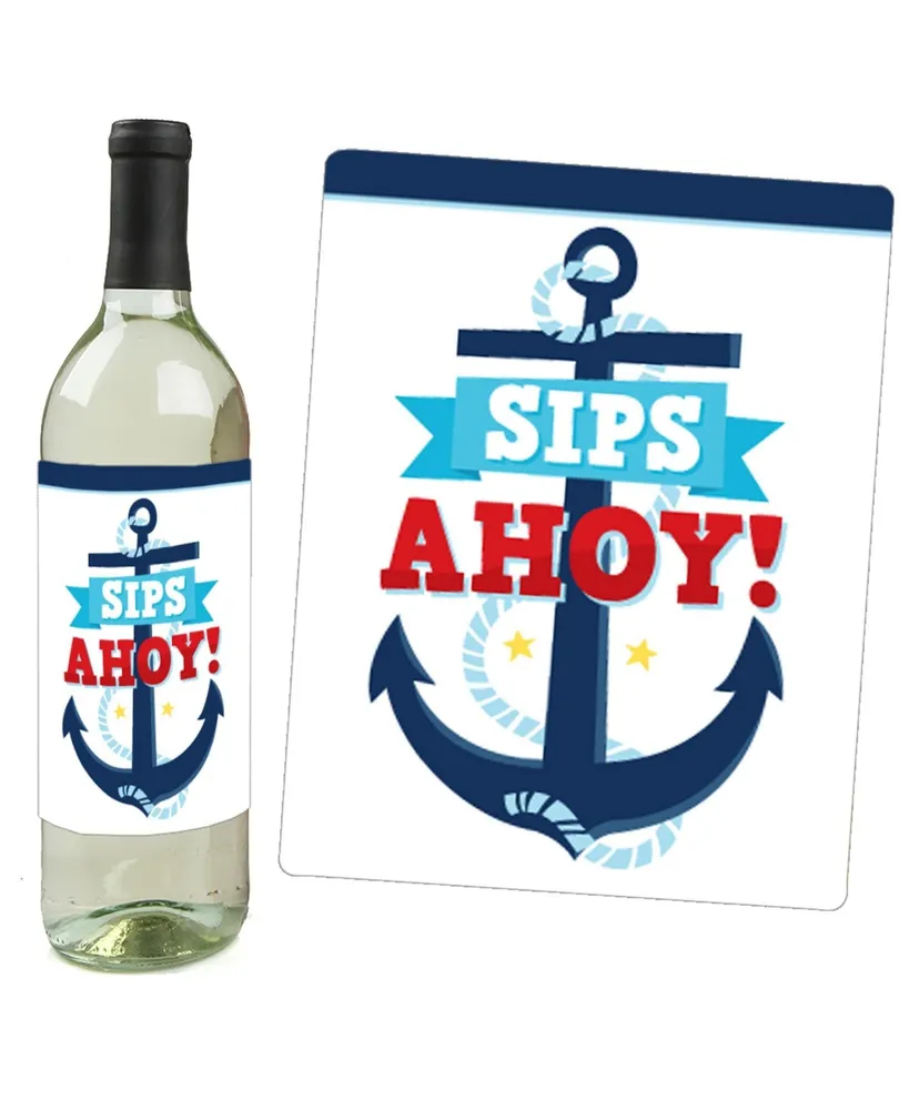 Ahoy It's a Boy - Nautical Baby Shower Decor - Wine Bottle Label Stickers - 4 Ct